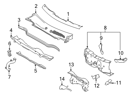 2019 Infiniti QX30 Cowl Reinforce-Hoodledge, Lower RH Diagram for F4184-5DAMA