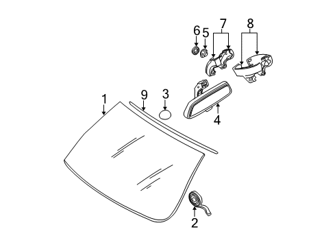 2005 BMW X5 Windshield Glass, Reveal Moldings Set Of Covers Mirror Baseplate Diagram for 51168257203