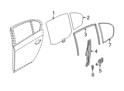 2004 BMW 530i Rear Door Left Rear Window Guide Diagram for 51357033805