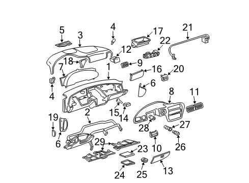 1997 Chevrolet Cavalier Instrument Panel Grille-Side Window Defogger Outlet *Graphite Diagram for 22572639