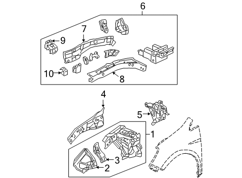 2005 Honda Odyssey Structural Components & Rails Housing, L. FR. Shock Absorber Diagram for 60750-SHJ-A00ZZ