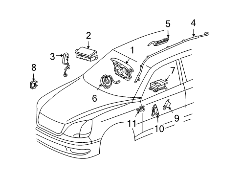 2006 Lexus LS430 Air Bag Components Air Bag Assy, Curtain Shield, LH Diagram for 62180-50011