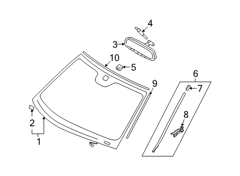 2008 Hyundai Azera Windshield Glass, Reveal Moldings Cover-Rear View Inside Mirror Diagram for 85130-3L200