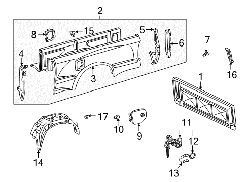 1998 Toyota Tacoma Fuel Door Front Panel Diagram for 65405-04010