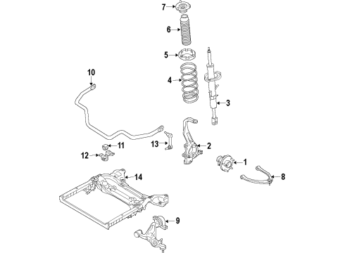 2014 Infiniti Q60 Front Suspension Components, Lower Control Arm, Upper Control Arm, Stabilizer Bar, Struts & Components Stabilizer Assy-Front Diagram for 54610-1ND5A