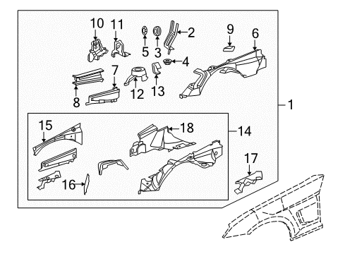 2006 Chrysler Crossfire Structural Components & Rails Panel-WHEELHOUSE Diagram for 5097446AB