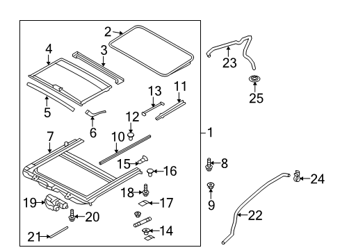 2012 Hyundai Genesis Coupe Sunroof Link Assembly-Sunroof Deflector, LH Diagram for 81642-2M000