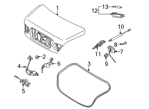 2004 Kia Amanti Bulbs Striker & Switch Assembly-Trunk Lid Diagram for 81210-3D000