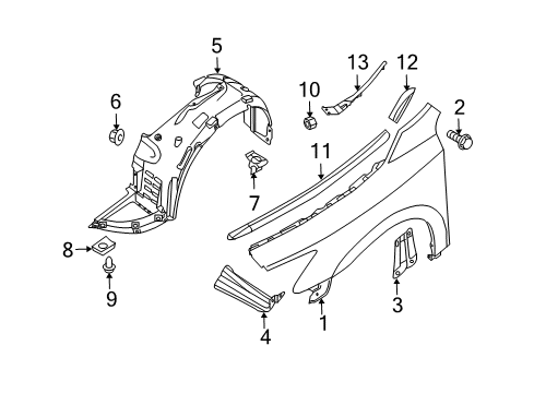 2012 Nissan Maxima Fender & Components Bracket Front Diagram for 63160-ZY70A