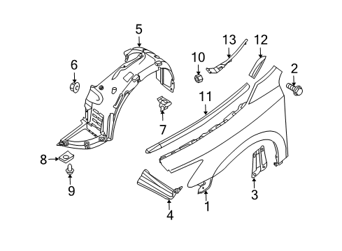 2012 Nissan Maxima Fender & Components Seal-Hood, Front RH Diagram for 65820-9N00A