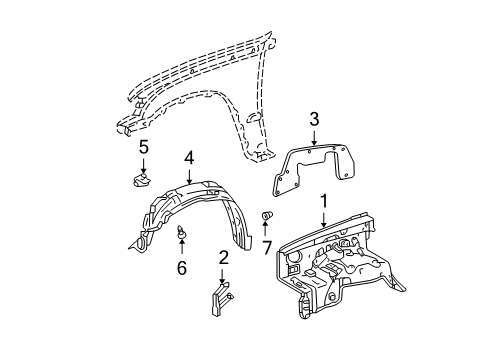 1998 Toyota Tacoma Inner Components - Fender Splash Shield Diagram for 53876-04041