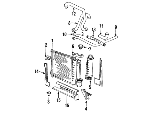 1990 BMW 525i Radiator & Components Covering Lower Diagram for 17111719330