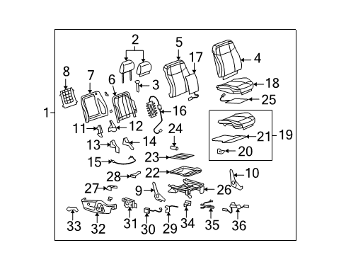 2010 Hummer H3T Passenger Seat Components Cover, Passenger Seat Outer Adjuster Finish Diagram for 25906913