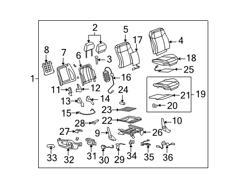 2010 Hummer H3T Passenger Seat Components Cover, Passenger Seat Inner Adjuster Finish Diagram for 25906912