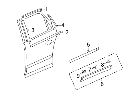 2011 Chevrolet Traverse Exterior Trim - Rear Door Molding Asm-Rear Side Door Lower *Slate Diagram for 22763886