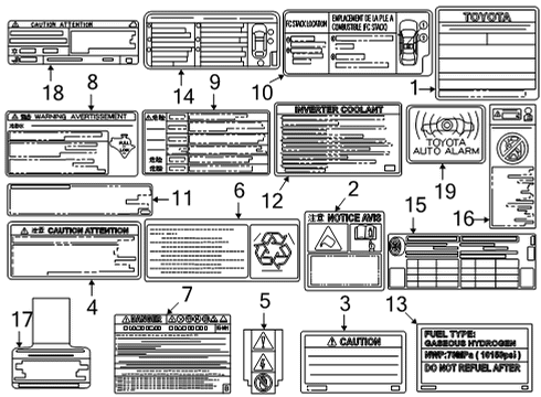 2019 Toyota Mirai Information Labels Label, Cooling Fan Caution Diagram for 16793-38010