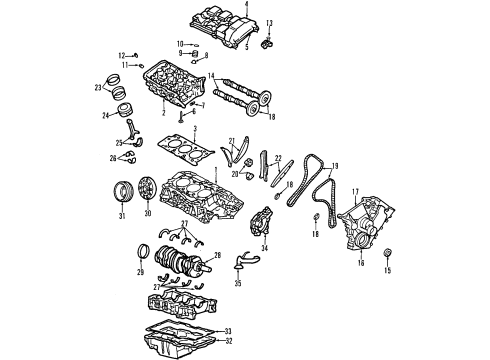 2003 Ford Taurus Engine Parts, Mounts, Cylinder Head & Valves, Camshaft & Timing, Oil Pan, Oil Pump, Crankshaft & Bearings, Pistons, Rings & Bearings Valve Cover Gasket Diagram for YF1Z-6584-BA