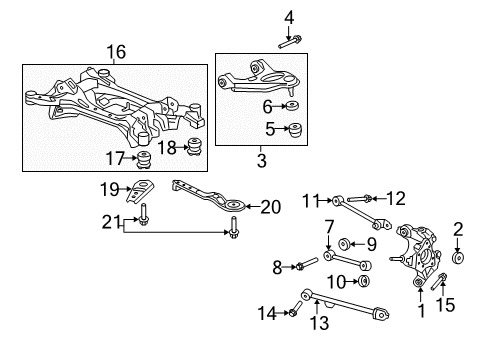 2009 Acura TSX Rear Suspension Components, Lower Control Arm, Upper Control Arm, Stabilizer Bar Stay, RR. Sub-Frame Mounting (FR) Diagram for 50365-TA0-A00