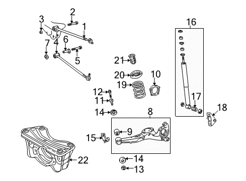 2004 Toyota RAV4 Rear Suspension Components, Lower Control Arm, Upper Control Arm Insulator Diagram for 48257-42020