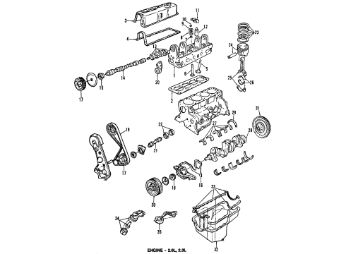 1994 Ford Ranger Engine Parts, Mounts, Cylinder Head & Valves, Camshaft & Timing, Oil Pan, Oil Pump, Crankshaft & Bearings, Pistons, Rings & Bearings Rocker Arms Diagram for F1ZZ-6564-A