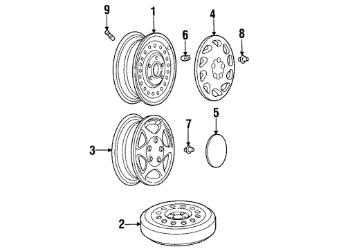 1999 Oldsmobile Cutlass Wheels, Covers & Trim Wheel Trim CAP Diagram for 9593195