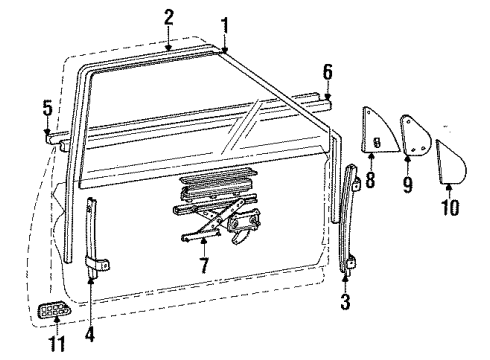 1985 Chevrolet Spectrum Front Door - Glass & Hardware Front Side Door Window Regulator Diagram for 94106768