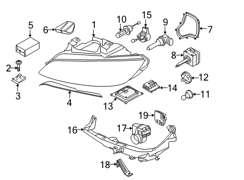 2012 BMW M3 Headlamps Left Headlight Diagram for 63117182517