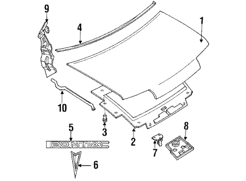 1992 Pontiac Trans Sport Hood & Components Latch Asm-Hood Primary & Secondary Diagram for 10187595