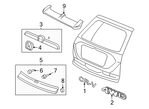 2011 Honda CR-V Spoiler, Exterior Trim Emblem, Rear (H) Diagram for 75701-SMA-000