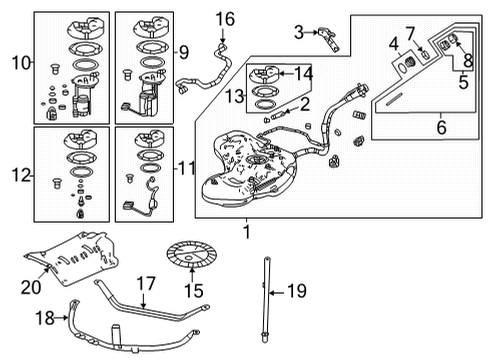 2022 Acura MDX Fuel System Components Set, Fuel Tank Complete Diagram for 17044-TYA-A05