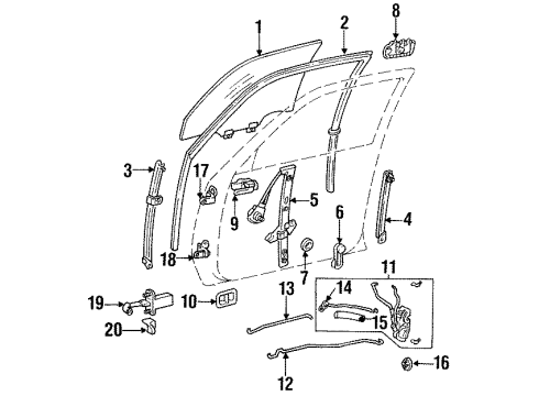 1995 Toyota Camry Door Glass & Hardware, Lock & Hardware Regulator Diagram for 69820-AA020