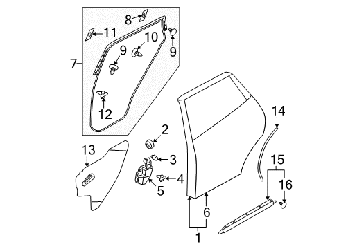 2009 Nissan Rogue Rear Door Pad-Rear Door Outer, LH Diagram for 82859-JM00A