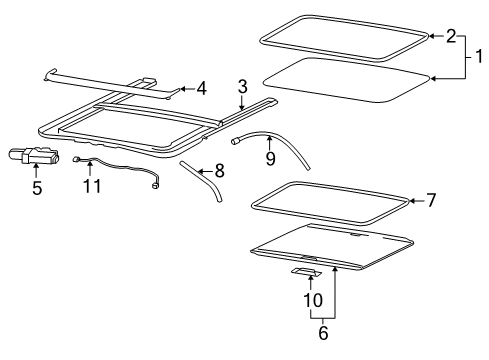 2008 Hummer H3 Sunroof Window, Sun Roof Diagram for 25798711