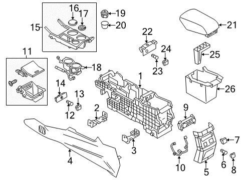2013 Ford Explorer Auxiliary Heater & A/C Console Base Diagram for BB5Z-78045A36-A