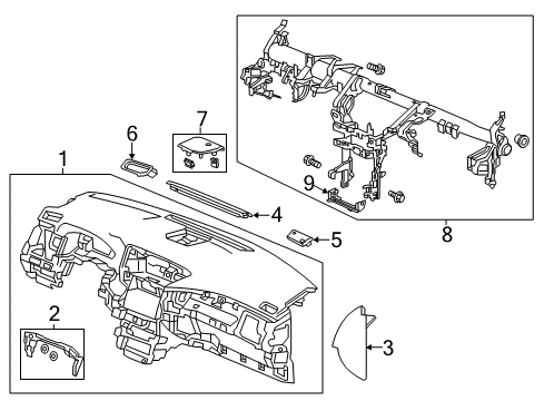 2020 Acura RLX Cluster & Switches, Instrument Panel Garnish, Defroster (Premium Black) (Passenger Side) Diagram for 77475-TY2-A01ZA