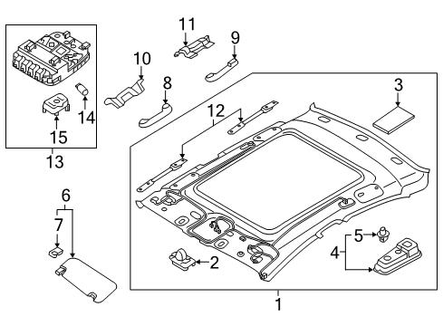 2019 Hyundai Sonata Interior Trim - Roof Overhead Console Lamp Assembly Diagram for 92810-C2100-VTX