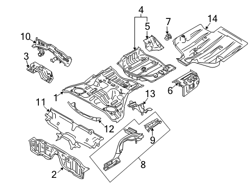 2013 Infiniti G37 Rear Body - Floor & Rails Bracket Assembly-MUFFLER Assembly Diagram for 74560-JK00B