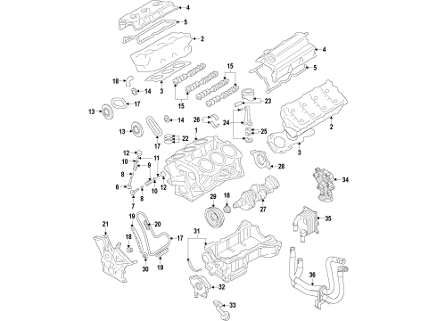 2013 Ford Police Interceptor Sedan Engine Parts, Mounts, Cylinder Head & Valves, Camshaft & Timing, Variable Valve Timing, Oil Cooler, Oil Pan, Oil Pump, Adapter Housing, Crankshaft & Bearings, Pistons, Rings & Bearings Tensioner Diagram for 7T4Z-6K254-BA