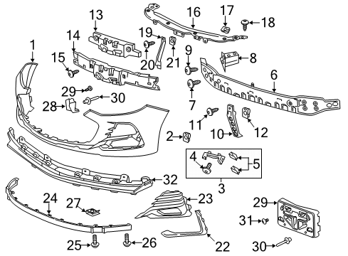 2019 Chevrolet Cruze Front Bumper Bezel Clip Diagram for 11547341