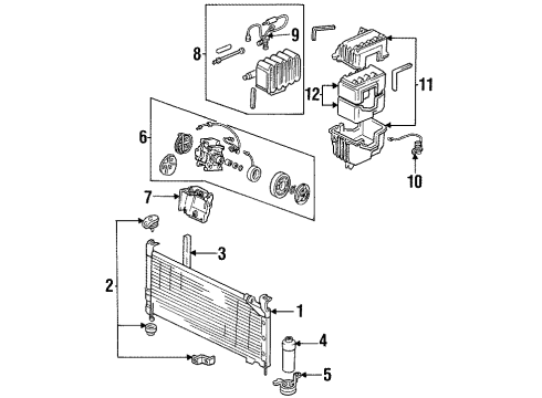 1991 Honda Civic A/C Condenser, Compressor & Lines Sub-Evaporator Assembly (Modine) Diagram for 80210-SH3-A11