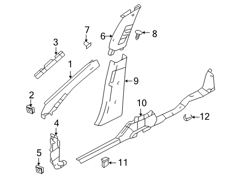 2008 Ford Taurus X Interior Trim - Pillars, Rocker & Floor Windshield Pillar Trim Diagram for 8A4Z-7403598-AC