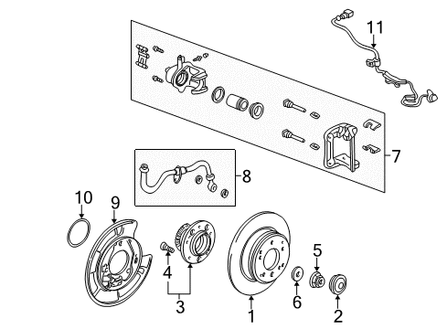 2000 Acura RL Rear Brakes Plate, Left Rear Brake Back Diagram for 43120-SZ3-A01