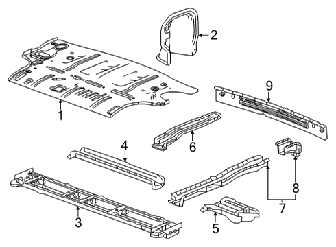 2021 Cadillac Escalade ESV Rear Floor & Rails Rear Floor Pan Diagram for 84832932