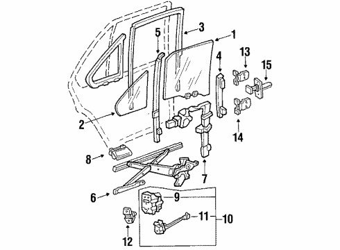 1989 Acura Integra Rear Door - Glass & Hardware Channel, Left Rear Door Run Diagram for 76236-SE7-003