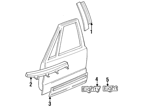 1994 Oldsmobile 88 Exterior Trim - Front Door Molding Kit, Front Side Door Center (RH) Gunmetal Non-Metal Diagram for 88891250