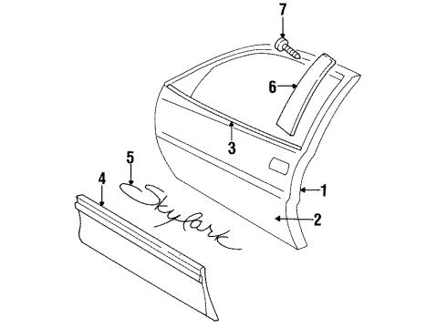 1994 Buick Skylark Door & Components, Exterior Trim Molding Kit, Front Side Door Center Diagram for 88891981