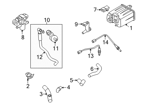 2009 Infiniti EX35 Emission Components Hose Assy-Evaporation Control Diagram for 14912-JK25A