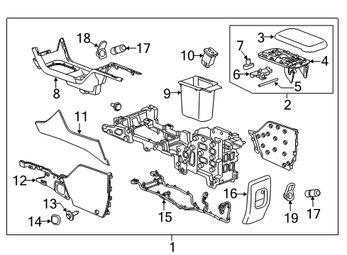 2019 Chevrolet Colorado Center Console Console Assembly Diagram for 84293007