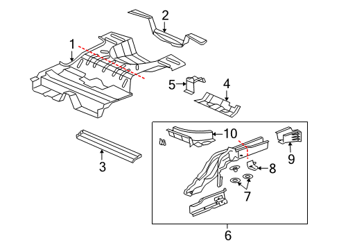 2008 Saturn Aura Rear Body - Floor & Rails Rail Assembly Nut Diagram for 11518528