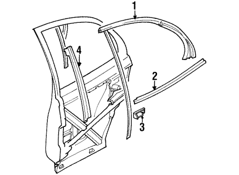 1997 Saturn SL Exterior Trim - Rear Door Applique, Rear Side Door Window Frame Front Diagram for 21172100